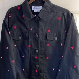 Casey Coleman Jacket SZ XL 100% cotton . NWOT Black with red & pink polkadots.